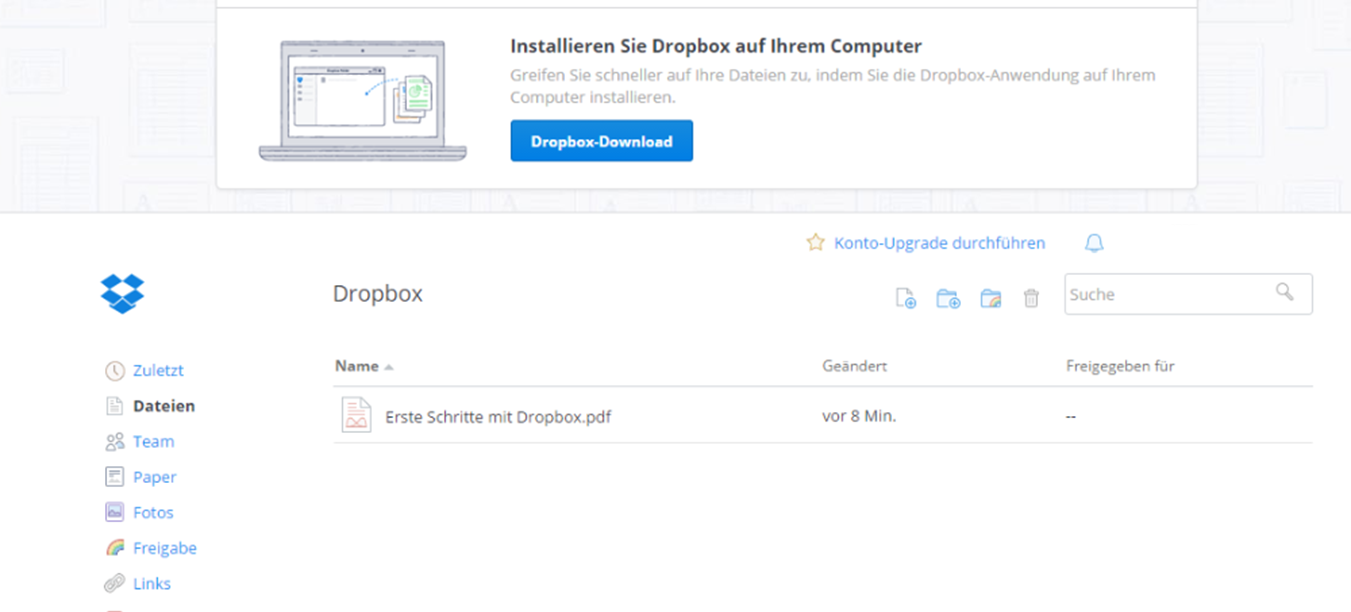 Dropbox Account erstellen - Zugriff auf Dropbox Dashboard