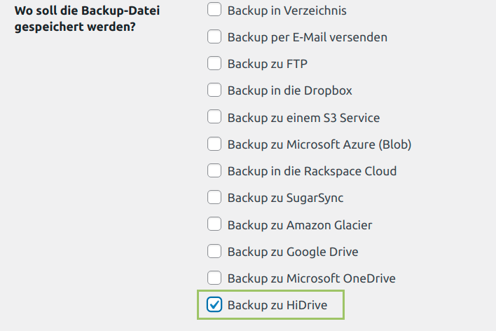 Aktiviere die Checkbox Backup zu HiDrive